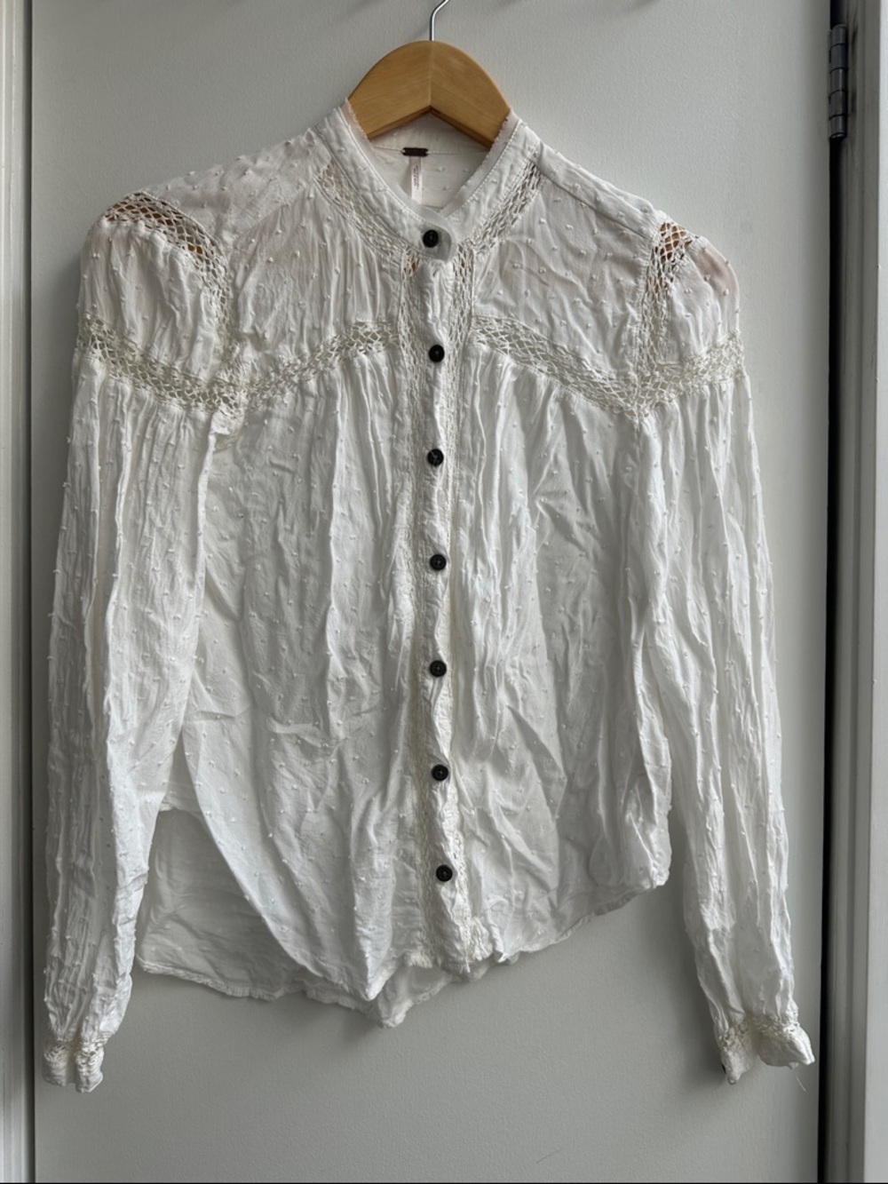 Free People White Eyelet Lace Button-Front Blouse